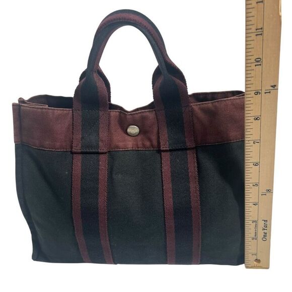 Hermès Fourre-Tout PM Black and Burgundy Canvas Tote Bag - Picture 9 of 13